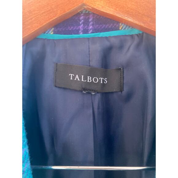 Talbots Classic Preppy Shetland Wool Blazer Aspen Plaid Tartan Turquoise Blue 8 - Picture 10 of 14